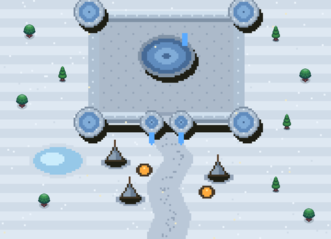 Frostmarch chapter map: an ice fortress in white silence