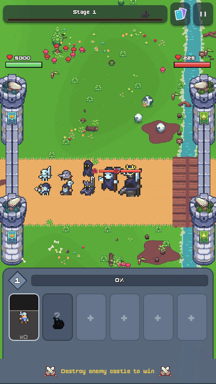 A wraith warband marches the lane in a pixel art tower defense battle